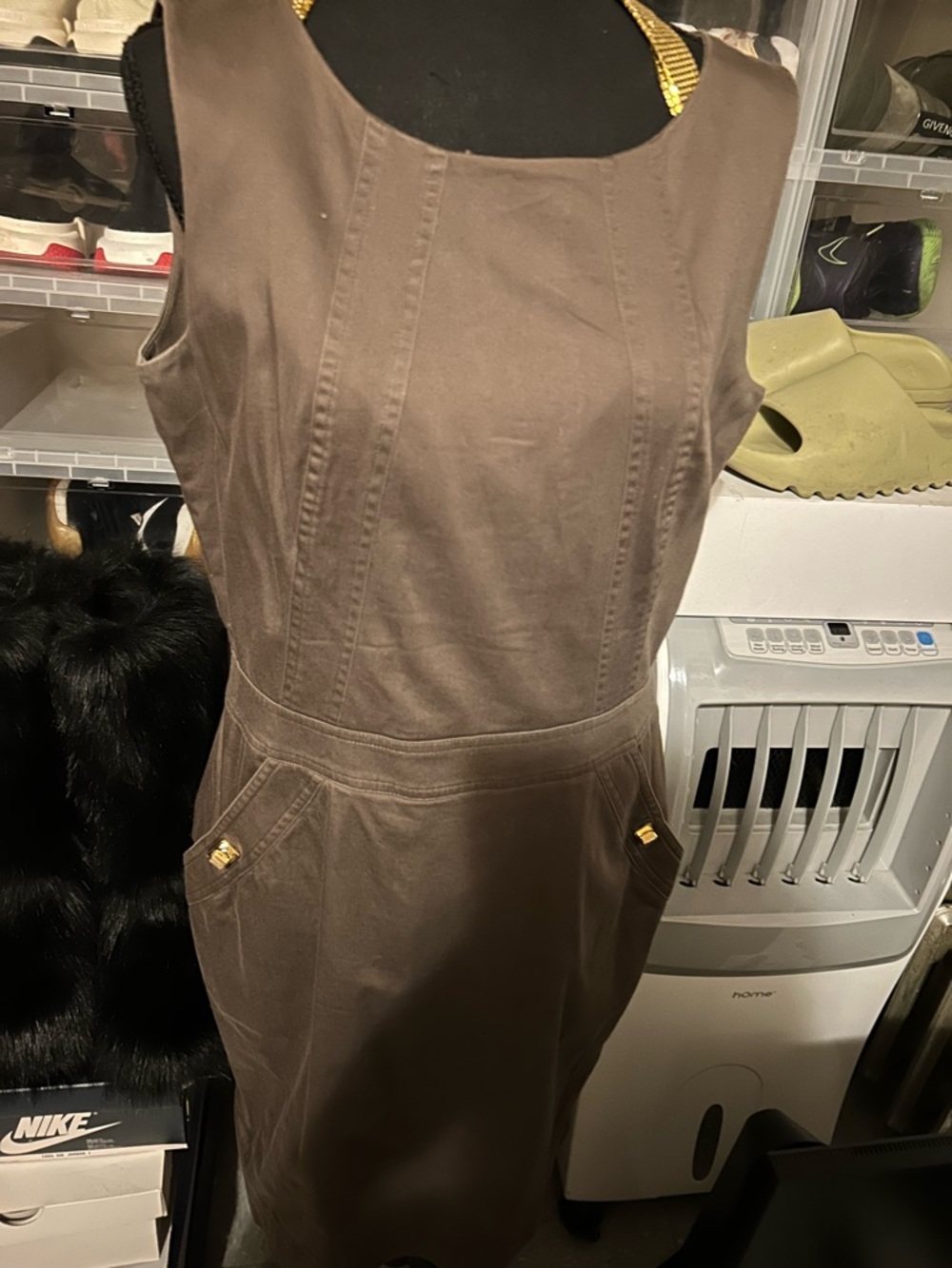 Calvin Klein Brown Dress with Gold Hardware